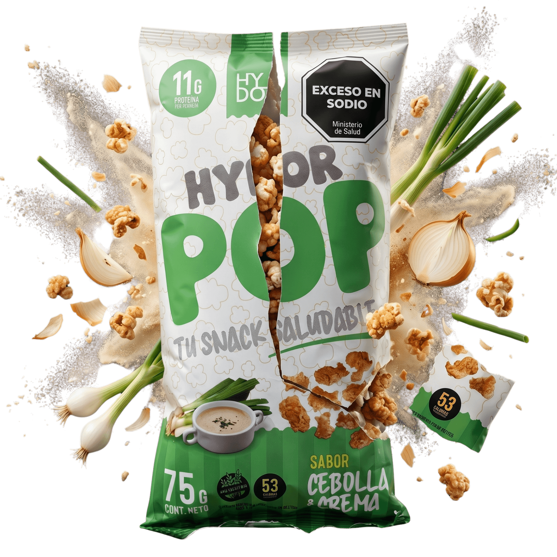 Hydor POP — snack proteico sabor cebolla y crema
